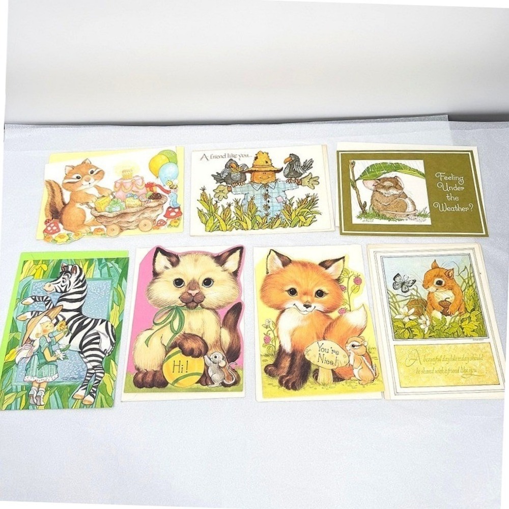 Current Inc Greeting Cards VTG Lot of 7 Animals Retro Kitsch Stationery Kids